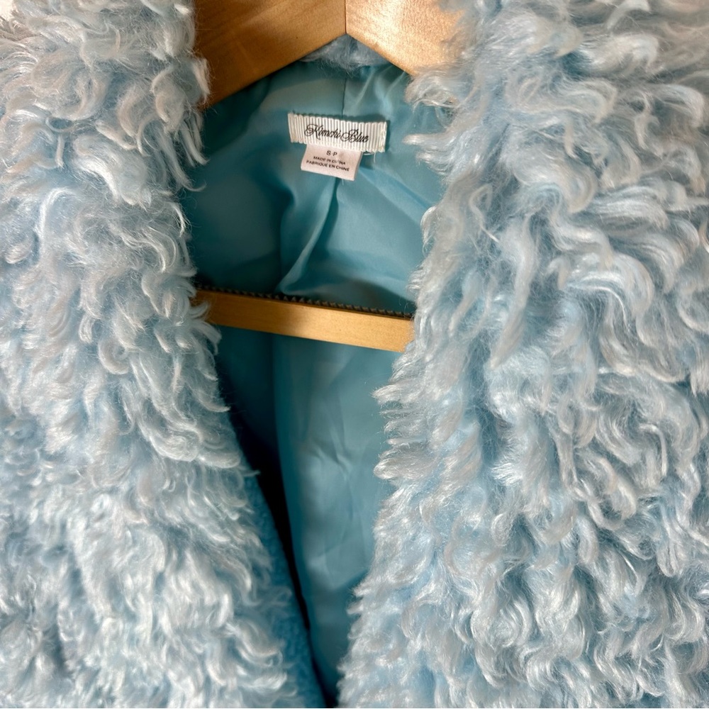❄️✌🏽 Urban Outfitters UO Elsa 70s Boho Teddy Kimchi Blue Faux Fur Blue Coat S - Picture 13 of 14